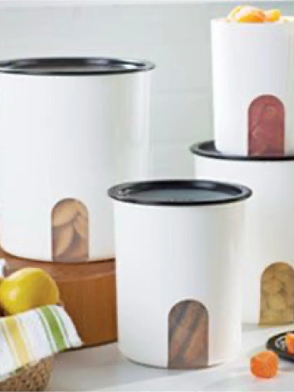 White Kitchen Canister Set with Black Lids - Modern Pantry Storage